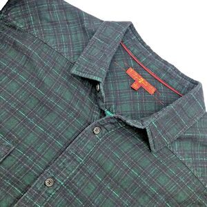 7 For All Mankind Flannel Shirt Mens Size Large Navy Blue Green Plaid Button Up
